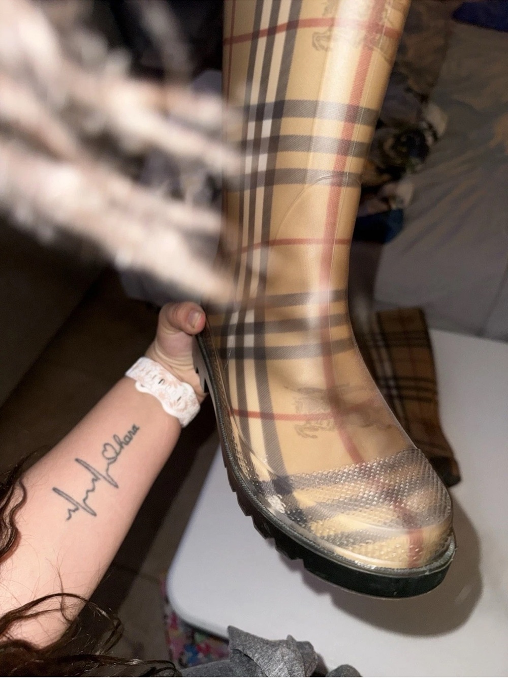 Burberry Beige Plaid Tall Rain Boots - Picture 8 of 10